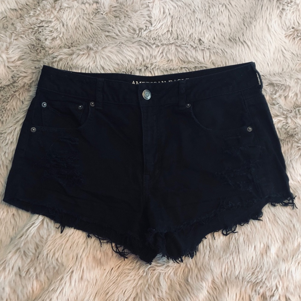 American Eagle Black Distress Jean Festival Short